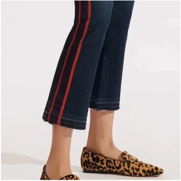 Veronica Beard Carolyn 10” Baby Boot Jeans Midnight Blue Tuxedo Stripe Red - Picture 3 of 12